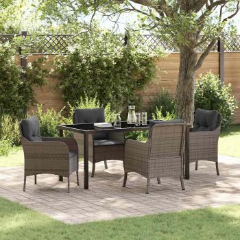 ARDEBO.de - 5-teiliges Garten-Ess-Set mit Kissen Grau Poly-Rattan