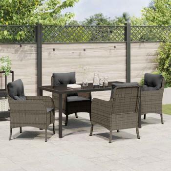 5-teiliges Garten-Ess-Set mit Kissen Grau Poly-Rattan