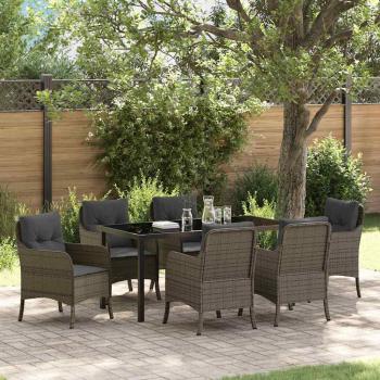 ARDEBO.de - 7-teiliges Garten-Ess-Set mit Kissen Grau Poly-Rattan
