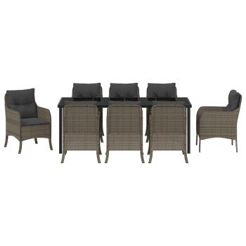 9-teiliges Garten-Esszimmer-Set mit Kissen Grau Poly Rattan