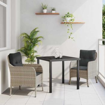 ARDEBO.de - 3-teiliges Gartenset mit Kissen Hellgrau Poly-Rattan