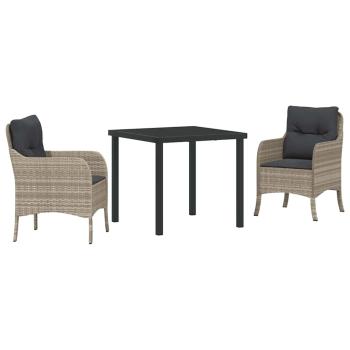 3-teiliges Gartenset mit Kissen Hellgrau Poly-Rattan