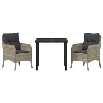 3-teiliges Gartenset mit Kissen Hellgrau Poly-Rattan