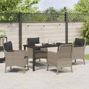 5-teiliges Garten-Essset mit Kissen Hellgrau Poly-Rattan