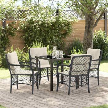 ARDEBO.de - 5-teiliges Garten Essset mit Kissen Schwarz Poly Rattan