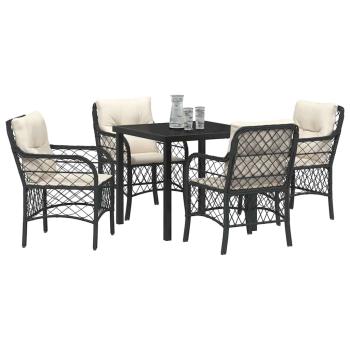 5-teiliges Garten Essset mit Kissen Schwarz Poly Rattan