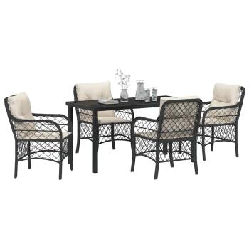 5-teiliges Garten-Dining-Set mit Kissen Schwarz Poly Rattan