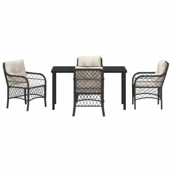 5-teiliges Garten-Dining-Set mit Kissen Schwarz Poly Rattan
