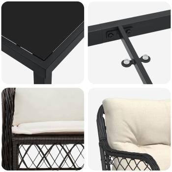 5-teiliges Garten-Dining-Set mit Kissen Schwarz Poly Rattan