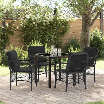 ARDEBO.de - 5-teiliges Garten-Dining-Set mit Kissen Schwarz Poly-Rattan