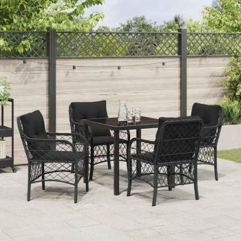 5-teiliges Garten-Dining-Set mit Kissen Schwarz Poly-Rattan