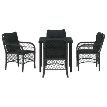 5-teiliges Garten-Dining-Set mit Kissen Schwarz Poly-Rattan