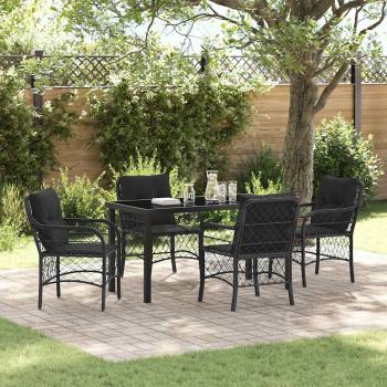ARDEBO.de - 5-teiliges Garten Essset mit Kissen Schwarz Poly Rattan