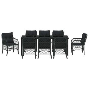 9-teiliges Gartentisch-Set mit Kissen Schwarz Poly-Rattan