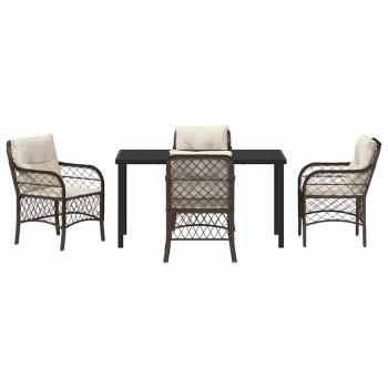 5-teiliges Garten-Dining-Set mit Kissen Braun Poly-Rattan