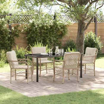 ARDEBO.de - 5-teiliges Garten-Ess-Set mit Kissen Beige Poly-Rattan