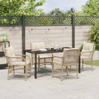 5-teiliges Garten-Ess-Set mit Kissen Beige Poly-Rattan