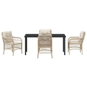 5-teiliges Garten-Ess-Set mit Kissen Beige Poly-Rattan