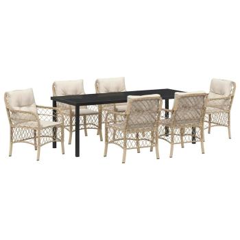 Garten Essgruppe 7 stk. Beige Poly-Rattan