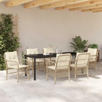 Garten Essgruppe 7 stk. Beige Poly-Rattan