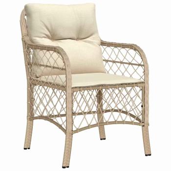9-teiliges Garten-Essset mit Kissen Beige Poly-Rattan