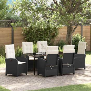 ARDEBO.de - 7-teiliges Garten-Esszimmer-Set mit Kissen - Schwarzes Poly-Rattan