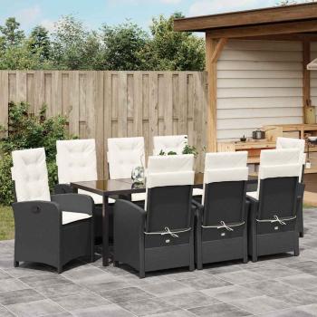 9-teiliges Garten-Dining-Set mit Kissen aus schwarzem Poly-Rattan