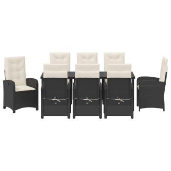 9-teiliges Garten-Dining-Set mit Kissen aus schwarzem Poly-Rattan