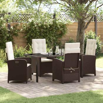 ARDEBO.de - 5-teiliges Garten-Ess-Set mit Kissen in Braun aus Poly-Rattan