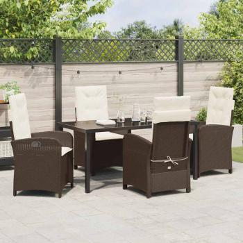 5-teiliges Garten-Ess-Set mit Kissen in Braun aus Poly-Rattan