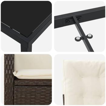 5-teiliges Garten-Ess-Set mit Kissen in Braun aus Poly-Rattan