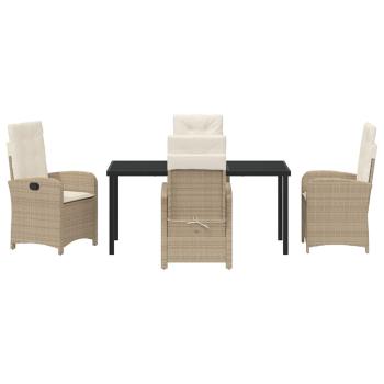 5-teiliges Garten-Esszimmer-Set mit Kissen in beige Poly-Rattan