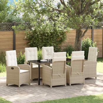 ARDEBO.de - 7-teiliges Garten-Dining-Set mit Kissen Beige Poly-Rattan