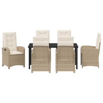7-teiliges Garten-Dining-Set mit Kissen Beige Poly-Rattan