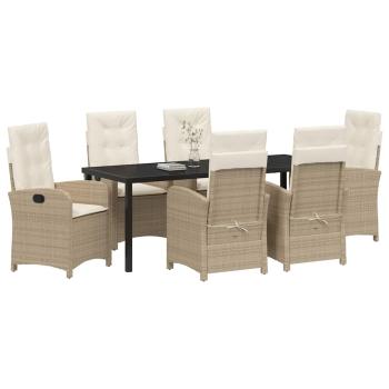 ARDEBO.de - 7-teiliges Garten-Dining-Set mit Kissen aus beigem Poly Rattan
