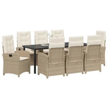 ARDEBO.de - 9-teiliges Garten-Dining-Set mit Kissen Beige Poly-Rattan