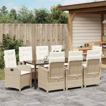 9-teiliges Garten-Dining-Set mit Kissen Beige Poly-Rattan