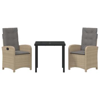 3-teiliges Garten-Ess-Set mit Kissen Beige Poly Rattan