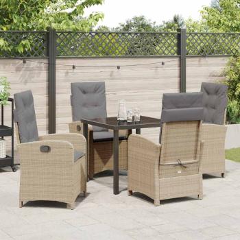 5-teiliges Garten-Esstischset mit Kissen Beige Poly-Rattan