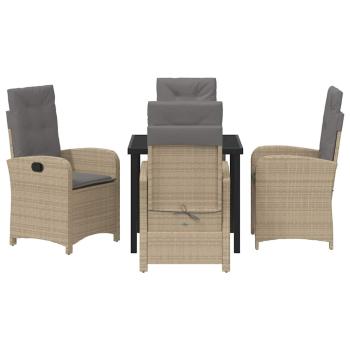 5-teiliges Garten-Esstischset mit Kissen Beige Poly-Rattan