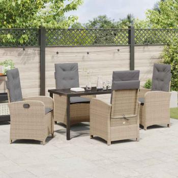 5-teiliges Garten-Ess-Set mit Kissen Beige Poly-Rattan