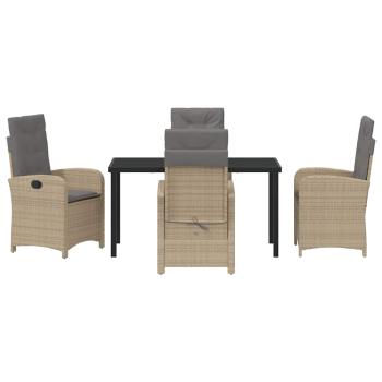 5-teiliges Garten-Ess-Set mit Kissen Beige Poly-Rattan