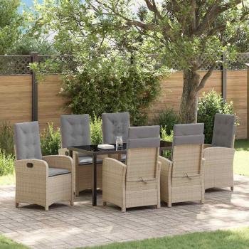ARDEBO.de - 7-teiliges Garten-Essset mit Kissen Beige Poly Rattan