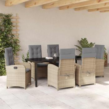 7-teiliges Garten-Esszimmer-Set mit Kissen - Beige Poly Rattan
