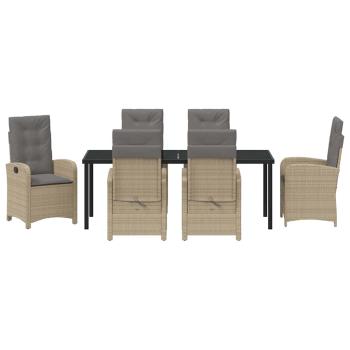 7-teiliges Garten-Esszimmer-Set mit Kissen - Beige Poly Rattan