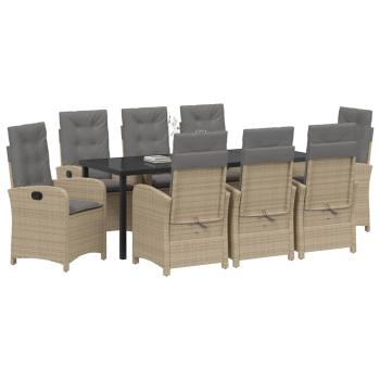 Garten Essgruppe 9 stk. Beige Poly-Rattan