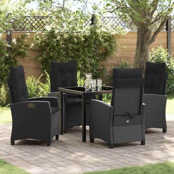 ARDEBO.de - 5-teiliges Garten-Esstischset mit Kissen - Schwarzes Poly-Rattan