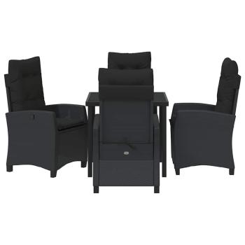 5-teiliges Garten-Esstischset mit Kissen - Schwarzes Poly-Rattan