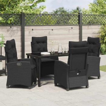 5-teiliges Gartendining-Set mit Kissen in Schwarz Poly-Rattan