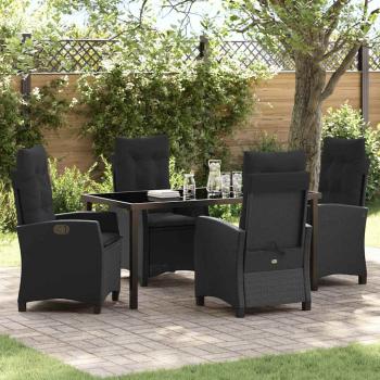 ARDEBO.de - 5-teilige Garten-Essgruppe mit Kissen Schwarz Poly-Rattan